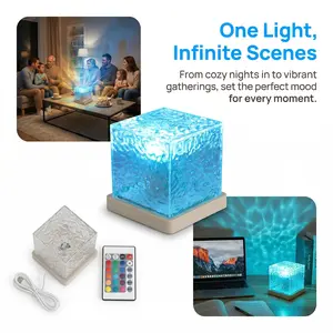 Ocean wave projection ambient light, 16-color rotating water ripple light, rechargeable wireless night light, perfect for shower room, bathroom and bedroom decoration, the perfect self-care gift. lamp