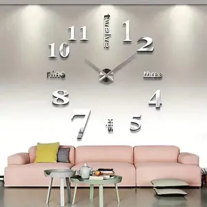 1pc DIY 3D Wall Clock - Large Mirrored Digital Clock For Home Living Room Table Decor,Stickers,Wall Decal,Vinly Decal For Home ,Spring  Items Refesh Your Home,Rama  Stickers Gifts Birthday Graduation wedding decoration outdoors anniversary festival