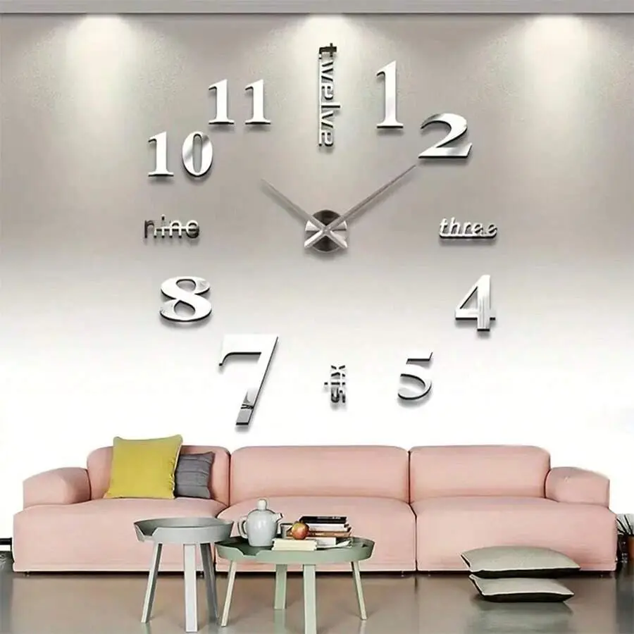 1pc DIY 3D Large Mirrored Digital Decorative Wall Clock - Plain Removable Vinyl Decal, Mute Hangable Wall-Mounted Home Decor, Whimsical Living Room Accent, Birthday Gift, Decorative Wall Clocks, Hangable Wall Clocks