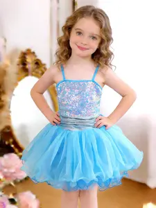 Blue Sequin Ballerina Tutu Dress for Girls - Sparkly Sleeveless Dance Costume