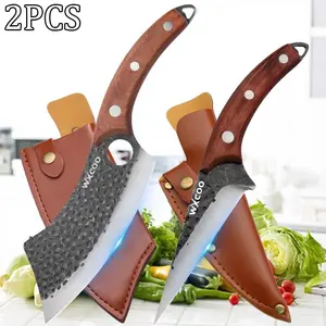 2PCS Stainless Steel Sharp Chef Knife Multipurpose Handmade Forged Kitchen Knives for Cooking Boning Fish Meat Fruit Cutting BBQ