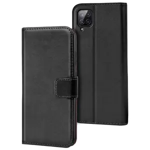 Mobile Phone Case For Smartphone Samsung Galaxy A12 / Galaxy M12, With Kickstand PU Leather Card Slot Black Wallet Flip Protective Phone Case Cover