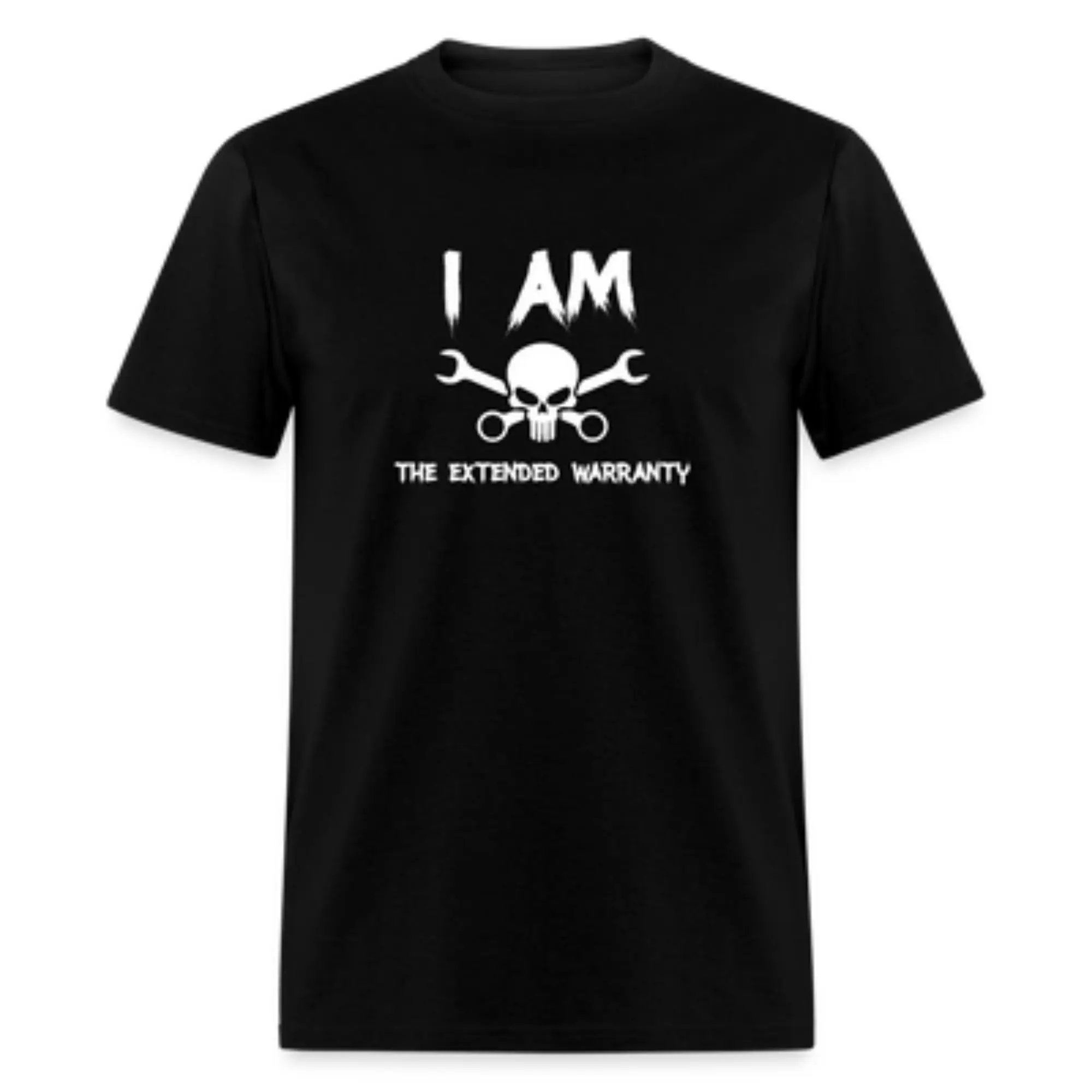 Men's Short-Sleeve Round Neck Garage Theme Casual Tops, Funny Mechanic T-Shirt with I Am The Extended Warranty Skull Wrench Graphic, Unisex Auto Repair Technician Gift
