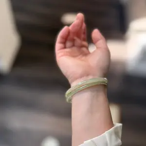 Skinny Natural Jade Bangle, Light Green Nephrite Bangle