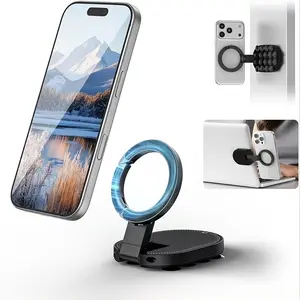 MagLock suction cup phone/desktop stand is compatible with all phones and features a suction cup design on the bottom, allowing it to adhere to walls or glass surfaces.