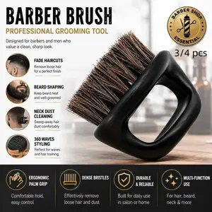 Barber Brush Professional Multi-Functional Grooming Tool for Fade Haircuts, Beard Shaping, Neck Dust Cleaning & 360 Waves Styling, Ergonomic Palm Grip Hair Cleaning Brush for Barbers, Men & Salon Use