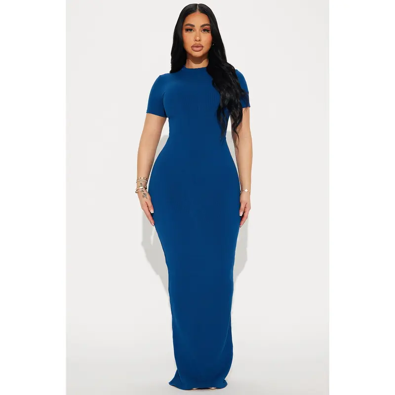Natalia Blue and Gold Watercolor Maxi Dress