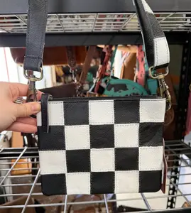 Genuine all-over checkered leather crossbody bag- SMALL