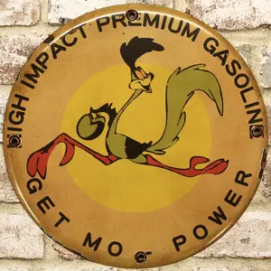 Road Runner Get Mo Power High Impact Gasoline Mopar Porcelain Enamel Sign (12in)