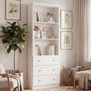 80"Tall Display Bookcase with 3 Wooden Drawers, 24'' W Adjustable Shelves Etagere Bookshelf for Living Room, Home Office, Modern Storage Cabinet