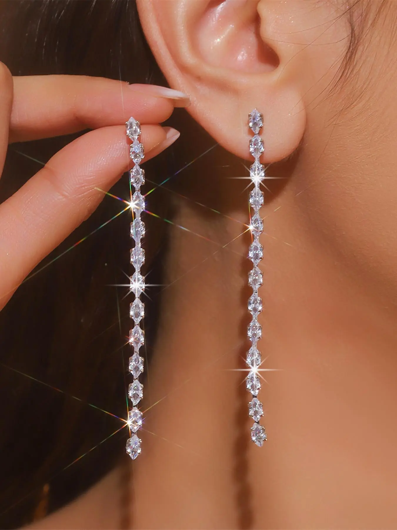 Artificial Zircon Decorated Dangle Earrings, Radiant Cut Earrings, Fashionable Long Tassel Earrings, Teardrop Earrings for Women, Elegant All-match Fashion Accessories for Daily Wear, Earrings Jewelry, Shining Earrings