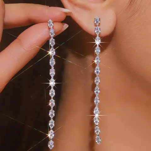 Artificial Zircon Decorated Dangle Earrings, Radiant Cut Earrings, Fashionable Long Tassel Earrings, Teardrop Earrings for Women, Elegant All-match Fashion Accessories for Daily Wear, Earrings Jewelry, Shining Earrings