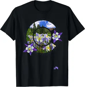100%cotton Colorado Columbine Flower - Rocky Mountain Wildflower T-Shirt