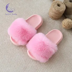 Baby Plush Slippers Adorable Solid Color Open Toe Non Slip House Slides For Girls Winter Bedroom Wear