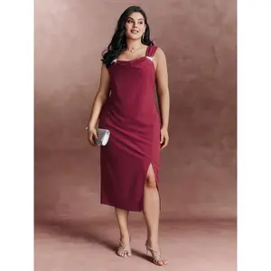 BLOOMCHIC Plus Size Wide-Straps Metallic Detail Bodycon Fit Midi Dress [M-6X]2026 Summer Vibes Swimweek