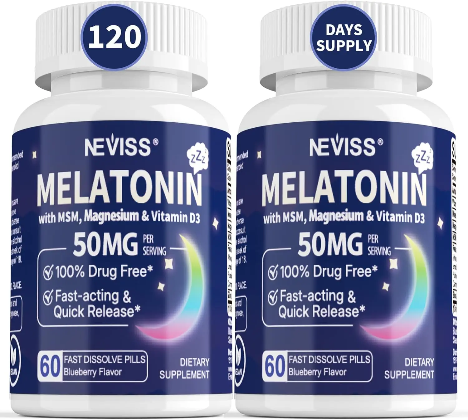 NEVISS Melatonin 50 mg for Adults - Extra Strength 9-in-1 Fast Dissolve Sublingual - High Dose with Magnesium Glycinate, Vitamin D3, Ashwagandha, Lemon Balm, Chamomile, Sugar Free,Vegan 120 Tablets