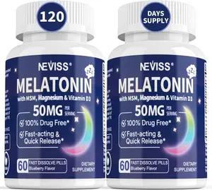 NEVISS Melatonin 50 mg for Adults - Extra Strength 9-in-1 Fast Dissolve Sublingual - High Dose with Magnesium Glycinate, Vitamin D3, Ashwagandha, Lemon Balm, Chamomile, Sugar Free,Vegan 120 Tablets