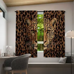 2 pieces realistic cheetah head patterned curtains, made of polyester with semi-transparent texture, machine washable, suitable for bedrooms, living rooms and home decoration.