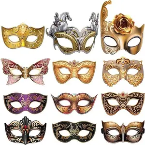 12 Pcs Mardi Gras Masquerade Masks – Paper Party Masks for Carnival, Prom, Halloween, Venetian & Retro Costume Events
