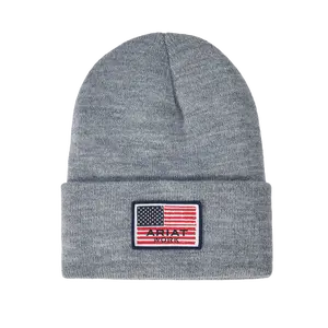 Ariat® Men's Rebar American Flag Patch Heather Grey Beanie 10041510
