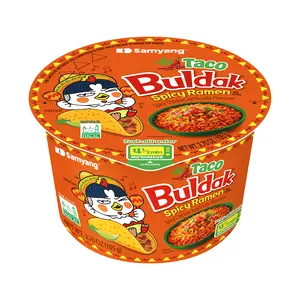 Buldak Pack of 6 Taco Hot Chicken Spicy Flavor Korean Instant Ramen Noodle Big Bowl Easy Prep Convenient