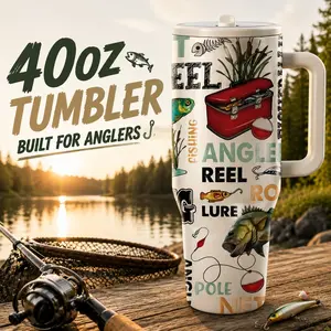 1 Pc 40oz Fishing Themed Insulated Tumbler Mug, Drinkware, Double Wall, Leak-Proof, Keeps Hot for 12hrs, Keeps Cold for 24hrs, Perfect for Fishing Trips, Camping, Tailgating, Durable, Ideal Gift for Father's Day, Outdoor Enthusiasts