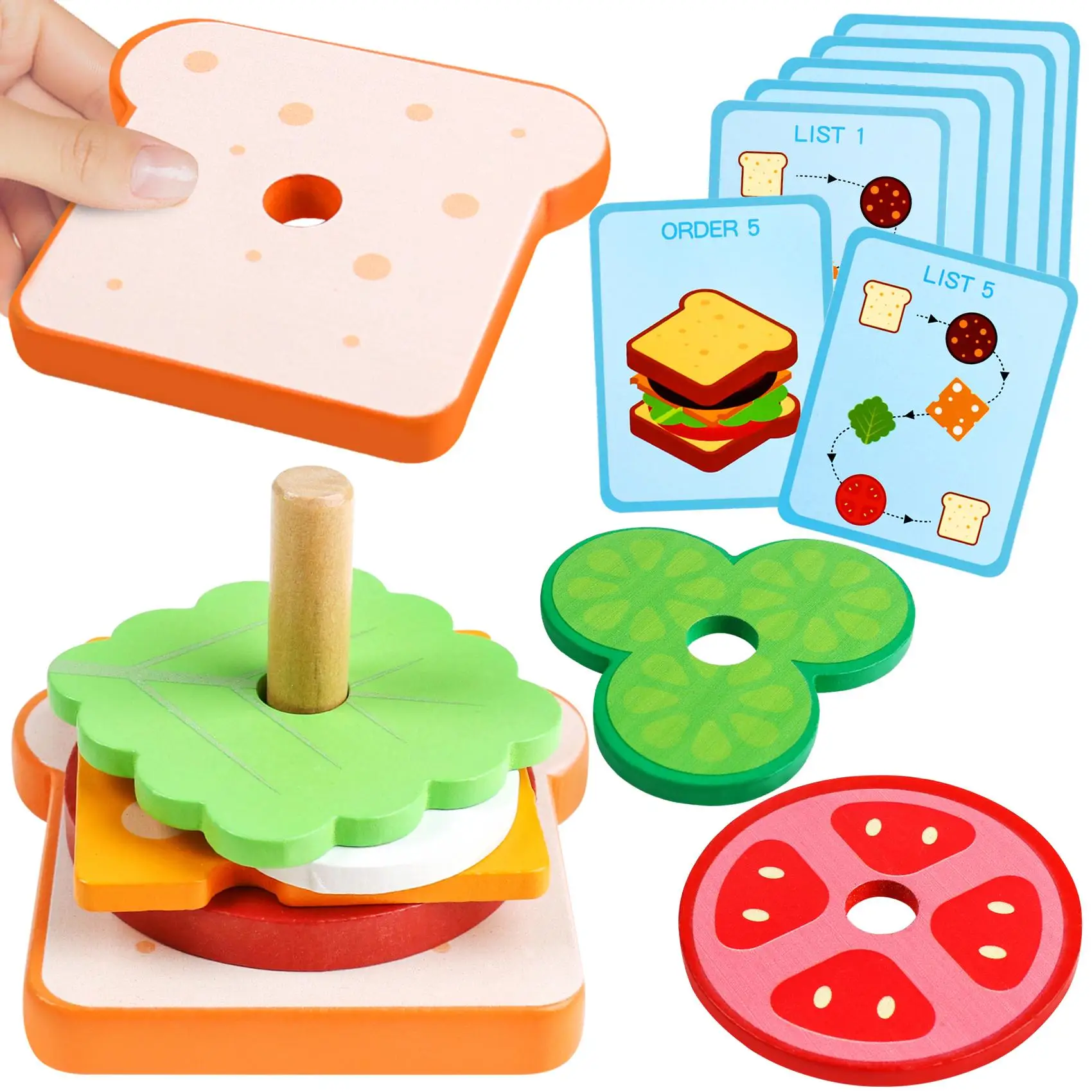 Wooden Sandwich Sorting & Stacking Toy, 1 Set Montessori Educational Preschool Toy, Hand & Eye Coordination Training Toy For Kids Boys Girls Gift, Chr