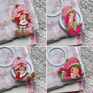 Cute Strawberry Girl 2D Printed MagSafe Phone Grip – Magnetic Pop Socket & Kickstand – Kawaii Aesthetic Gift