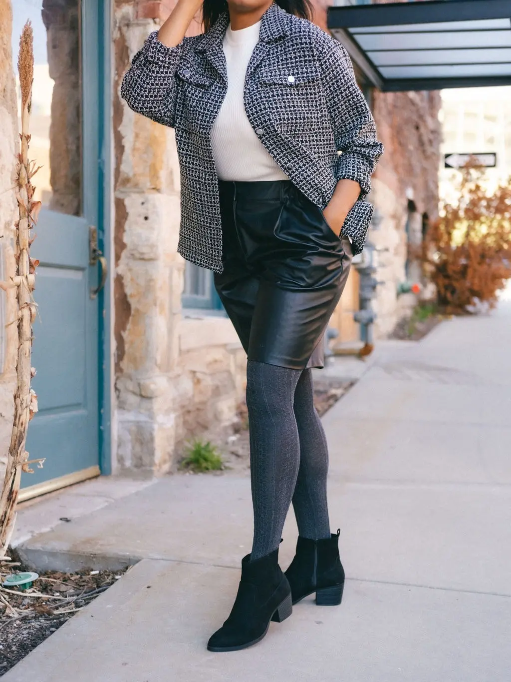 Carly Cable Knit Heather - Gray | Control Top Tights with Attached Boot Sock – Shaping Pantyhose with Sculpted Cushioning, Arch Support & Cotton Gusset | Hybrid Tights for All-Day Comfort