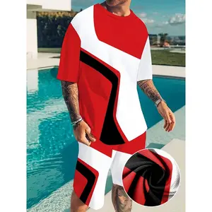 [3D Graphic Print T-shirt Shorts] Men's Novelty 3D Geometric Elements Graphic Print T-shirt Shorts Set For Summer, Street Cool 2 Piece suits