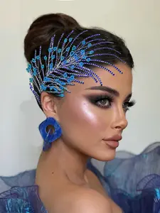 Elegant Rhinestone Feather Pattern Headpiece for Women, Fashionable European Style Bridal Party Accessory, Wedding Ballroom Dance Hair Ornament