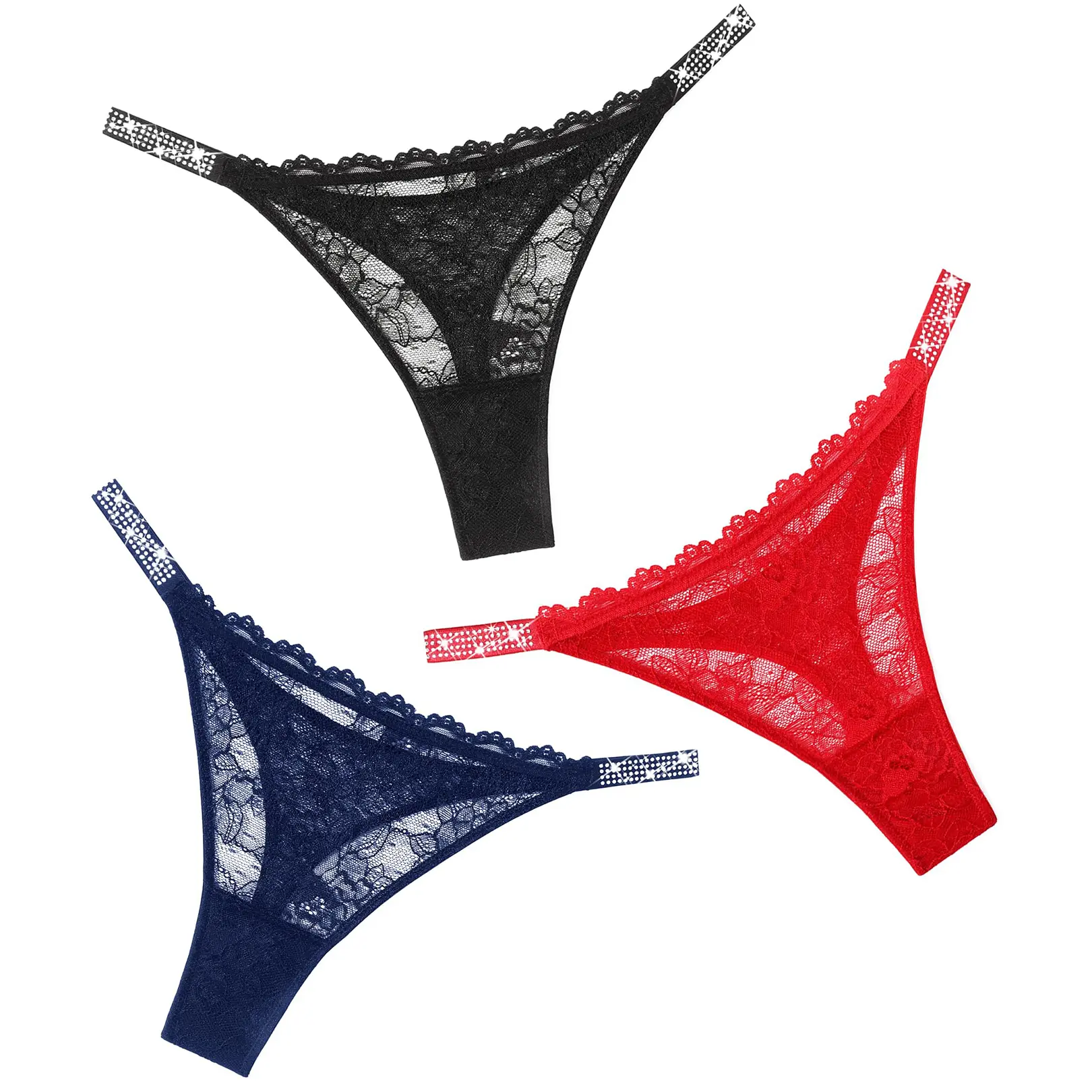 Avidlove Lace Thongs for Women with Rhinestone-Embellished Strap Cheeky Underwear Panties 1-3 Pack Avidlove Lace Thongs for Women with Rhinestone-Embellished Strap Cheeky Underwear Panties 1-3 Pack