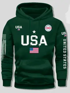 USA Flag Pattern Hoodie for Men & Women Fleece Lined Sweatshirt with United States Letter Print Unisex Casual Knit Pullover for Students Couple's Fashion Hoodie for Autumn Winter Spring 2026