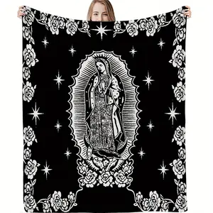Virgin Mary Prayer Print Flannel Blanket - Ultra-Soft, Warm Micro Fleece for Bed, Sofa Bedroom Dorm Couch Office Travel Lightweight Plush Comfort Double Throw