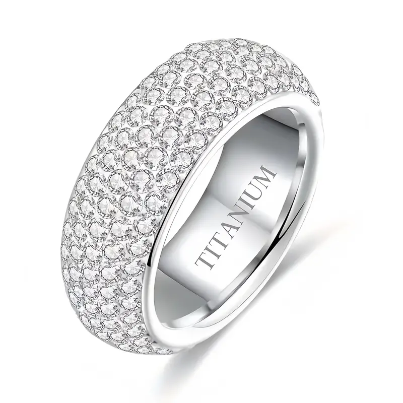 Y2K-Inspired Unisex Bezel Rhinestone Moissanite Ring Band - Titanium Steel Silver-Plated, Anti-Allergic, Fade-Resistant, Non Tarnish, Corrosion Resistant Jewelry with Brilliance - Rings for Women, Bridal & Gifting Use