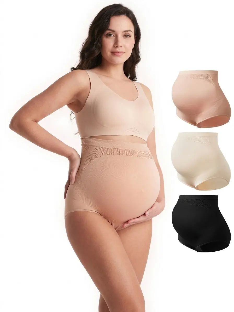 Momcozy Women's Maternity High Waist Underwear Pregnancy Seamless Soft Belly Support Panties Over Bump 3 Pack - 5 Pack,  Maternity Outfits -【B】