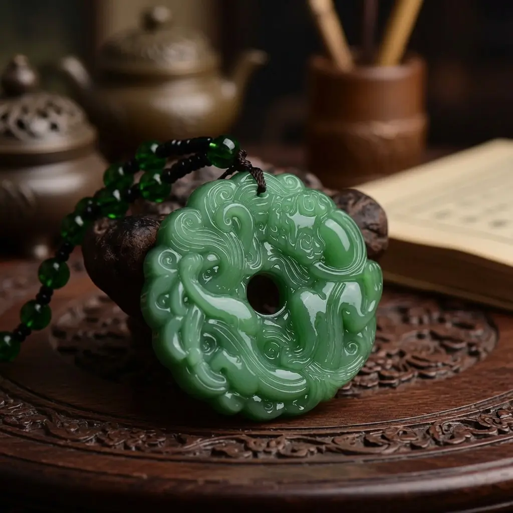 Hand-Carved Green Jade Pendant Necklace, Traditional Pixiu Dragon Amulet Charm for Wealth Attraction, Unique Birthday Gift for Adults, Bag Charms, Male, Attract Wealth, Unisex, Lucky Wealth-Attraction Protection Amulet, One-Of-A-Kind Piece homedecor