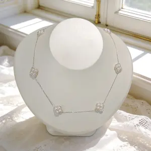 NC25-Lucky Seven Freshwater Pearl Necklace Clover Charm Starry Necklace Natural Pearls and Clear Beads S925 Silver Chain Long Necklace