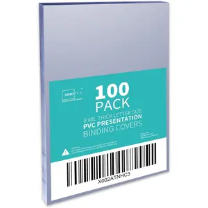 100 Pack 8mil PVC Clear Binding Presentation Covers, Letter Size, 8.5 x 11 Inches, Square Corners, Un-Punched, Office Supplies