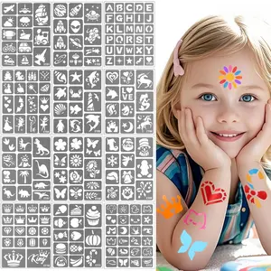 183PCS Temporary Tattoo Stencils, Paint Stencils Kit on Face and Body, Girl Boy Glitter Tattoos Stencils Pack for Kids School Show Birthdays Halloween Christmas Party Favor Supplies