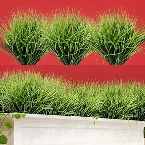 UV Resistant Faux Greenery Bundles - Plastic Outdoor Grass Plants - 8 Pack Artificial Shrubs for House Decor - Realistic Wheat Grass Bushes - Durable Fake Plants for Landscaping