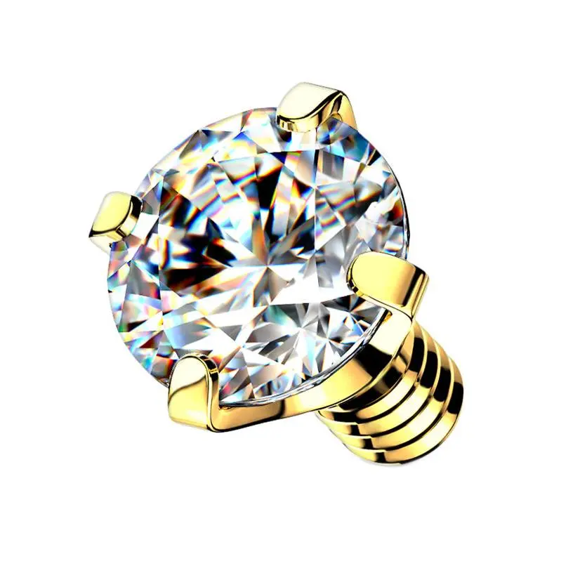 Gold PVD Prong Clear CZ Stainless Steel Internally Threaded Top Gold PVD Prong Clear CZ Stainless Steel Internally Threaded Top