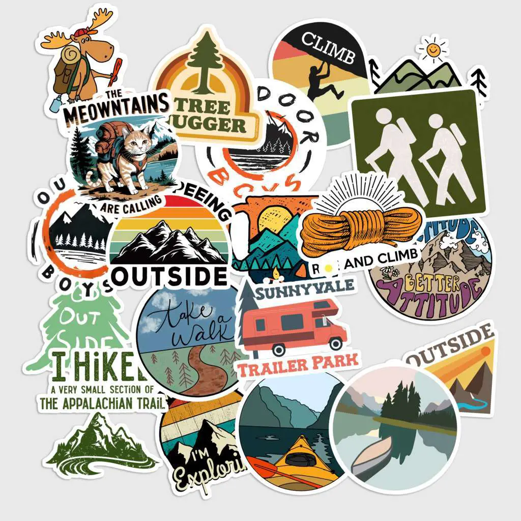 Sticker Pack 20 pcs Hiking Outdoor Vinyl Stickers, Mountain Adventure Waterproof Decals