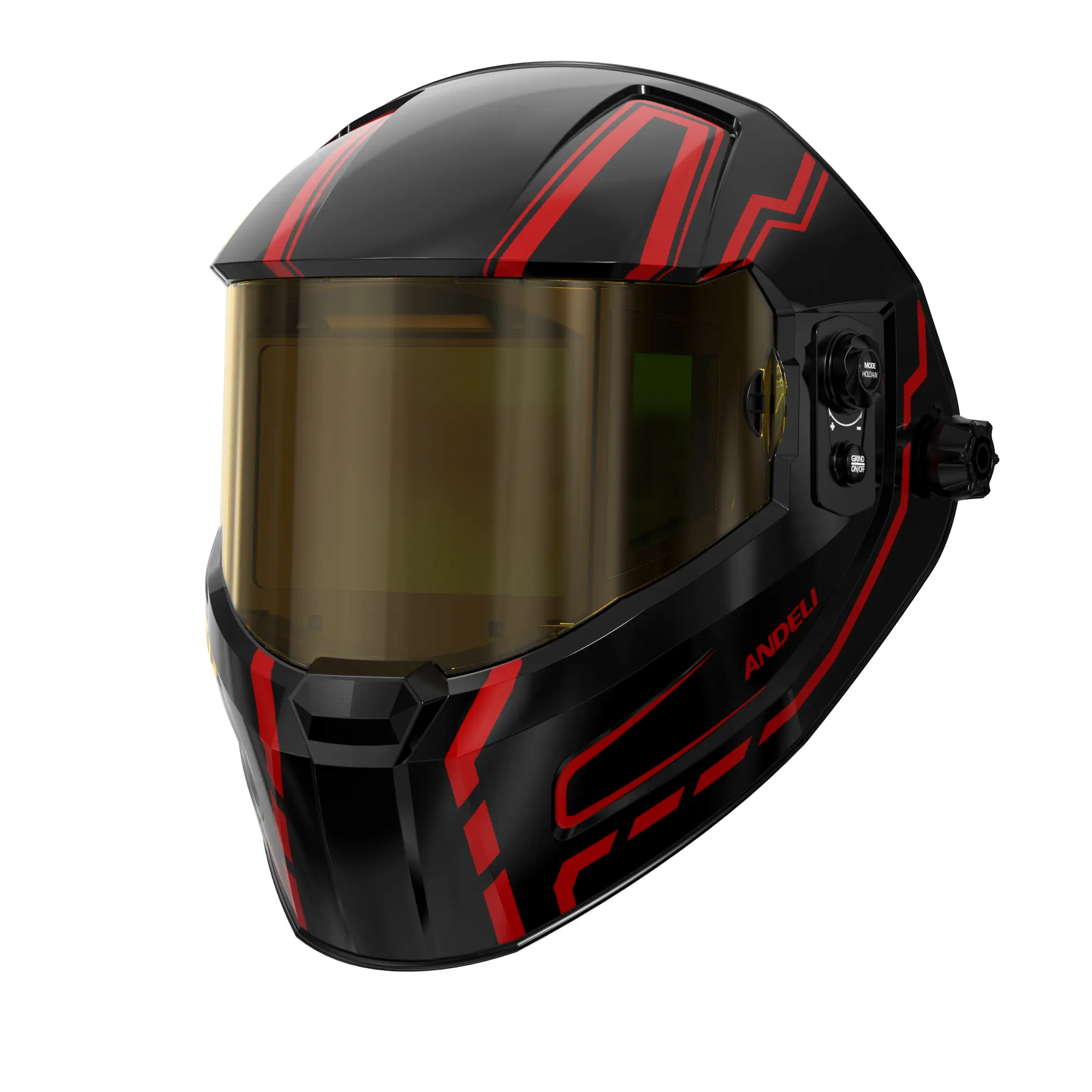 ANDELI Auto-Darken Solar Powered Welding Helmet - Weldingmask, Weldingcap, 180° Panoramic 4.53"X3.23" View, 1/1/1/2 True Color, DIN16 Shade, OPTIM-600LA-TGB, Cells, Eco-Friendly Power, Cut & Grind, Arc Processes Protection for Metalworking, TIG, MIG