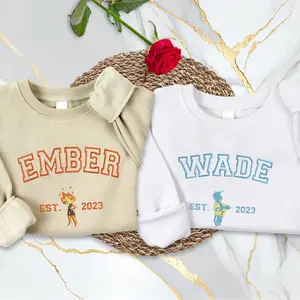 Elemental Ember Wade Sweatshirt, Embroidered Couple Crewneck, Cartoon Elemental Movie Sweat, Elemental sweatshirt, Ember and wade sweater, Elemental movie gift, Cartoon couple sweatshirt