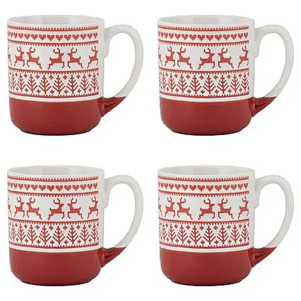 10 Strawberry Street Embossed Reindeer Mug 4-Pack