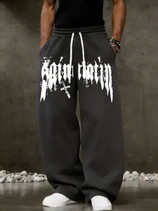 Men's Loose-Fitting Cross Element Sweatpants, Dark Fashion Casual Sport Pants, Spring & Fall Random Print Joggers