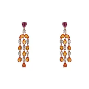 Orange Pear Sapphire & Diamond Chandelier Earrings – 18k Gold