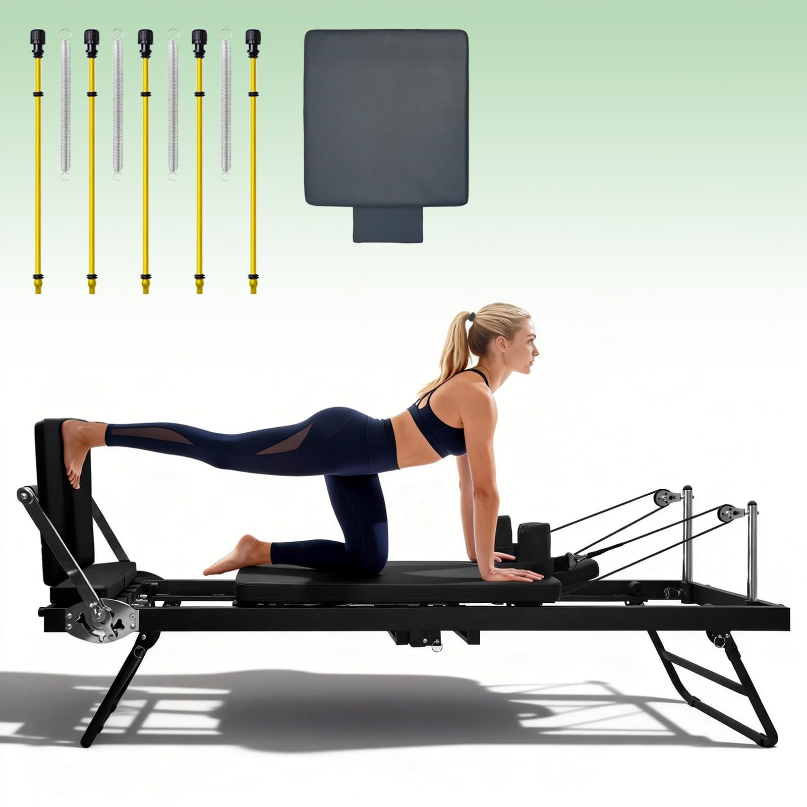 Foldable Pilates Reformer Machine 500 LBS Weight Capacity Tool Free Compact Design Home Gym Equipment Suitable Beginners Advanced Users