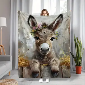 Comfortable Bohemian Donkey Print Flannel Blanket - Soft, Warm, All-Season Polyester Fiber Parabola with Unique Animal Design, Perfect for Home Decoration or Holiday Gift,Soft Comfortable Warm Napping Throw,Couch Cozy Chic Blanket 2025